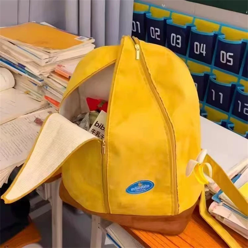 Canvas Backpack Casual - Yellow Banana Shape Backpack With Card